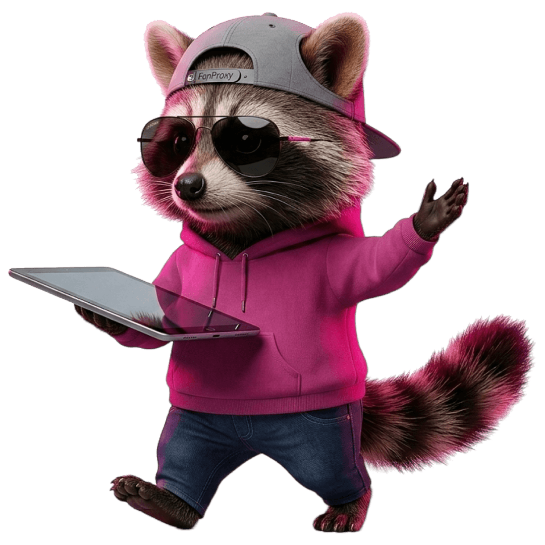 FonProxy mascot holding a tablet — symbolising real mobile carrier IPs